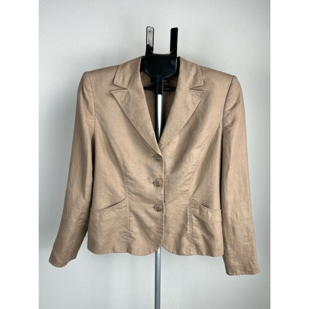 Style & Co Linen Blazer Women's Petite 10P Tan Beige Tailored Minimalist Jacket